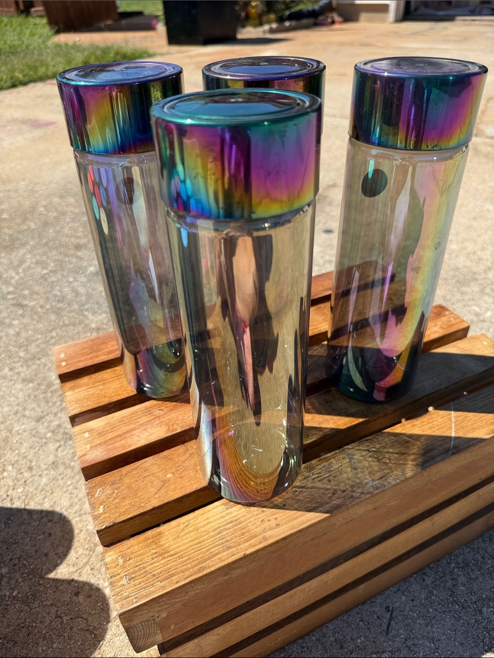 Iridescent Rainbow Glass Canisters - Set of 4